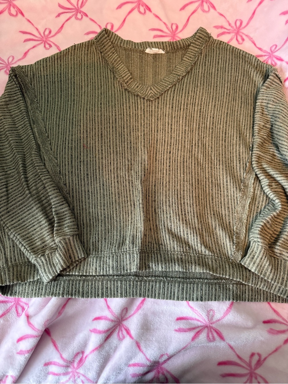 Blu Pepper Olive Ribbed V-Neck Sweater